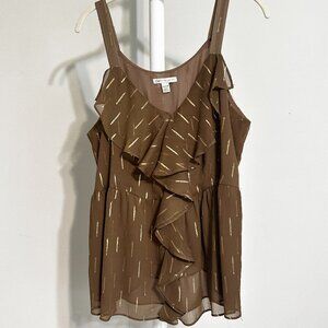 Brown and Metallic Gold Ruffle Cami Top